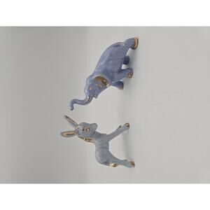 Vintage Grindley Blue Ceramic Elephant /Donkey Figurines w/Gold Accents